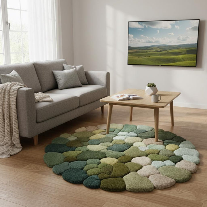 Translation missing: en.Hand-tufted Pebble Round Rug — Thick Textured Green Area Rug for Living Room, Cozy Accent Rug, Modern Boho Carpet — Handcrafted Teppich