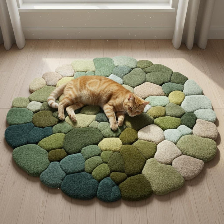 Translation missing: en.Hand-tufted Pebble Round Rug — Thick Textured Green Area Rug for Living Room, Cozy Accent Rug, Modern Boho Carpet — Handcrafted Teppich