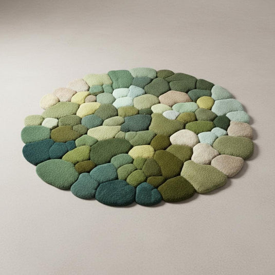 Translation missing: en.Hand-tufted Pebble Round Rug — Thick Textured Green Area Rug for Living Room, Cozy Accent Rug, Modern Boho Carpet — Handcrafted Teppich