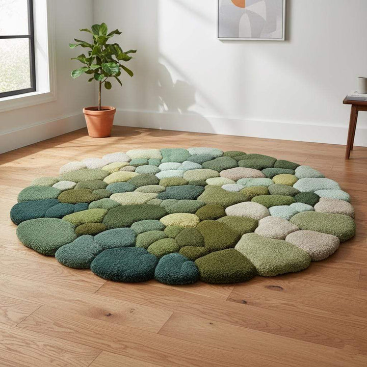 Translation missing: en.Hand-tufted Pebble Round Rug — Thick Textured Green Area Rug for Living Room, Cozy Accent Rug, Modern Boho Carpet — Handcrafted Teppich
