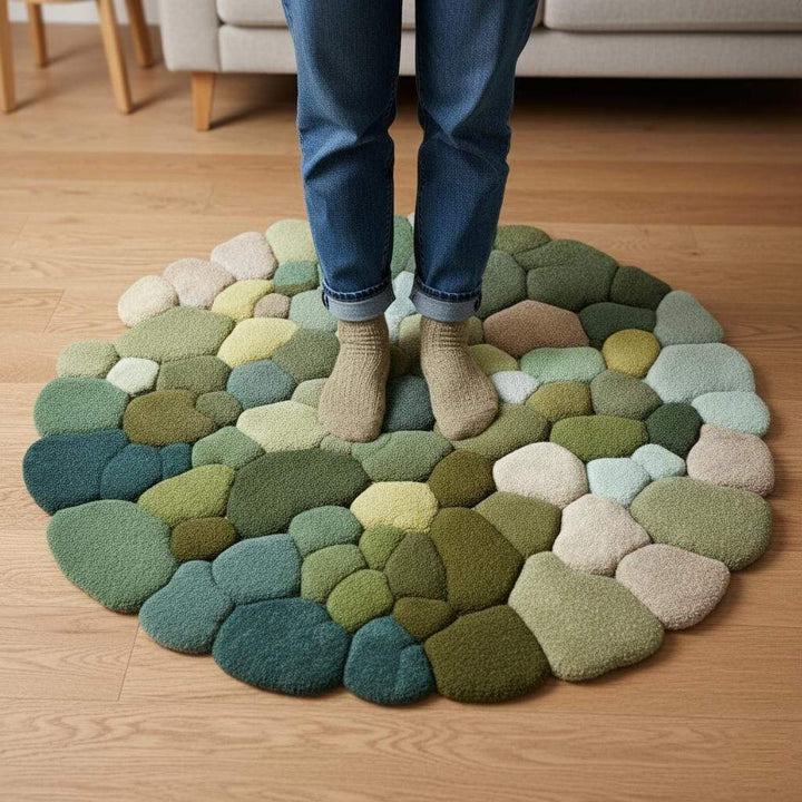 Translation missing: en.Hand-tufted Pebble Round Rug — Thick Textured Green Area Rug for Living Room, Cozy Accent Rug, Modern Boho Carpet — Handcrafted Teppich