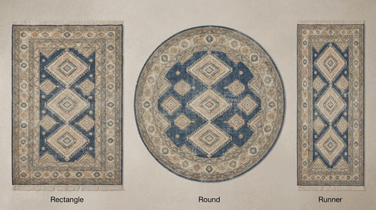 Translation missing: fr.Hand Knotted Blue Geometric Wool Area Rug for Living Room