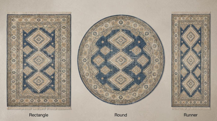 Translation missing: en.Hand Knotted Blue Geometric Wool Area Rug for Living Room
