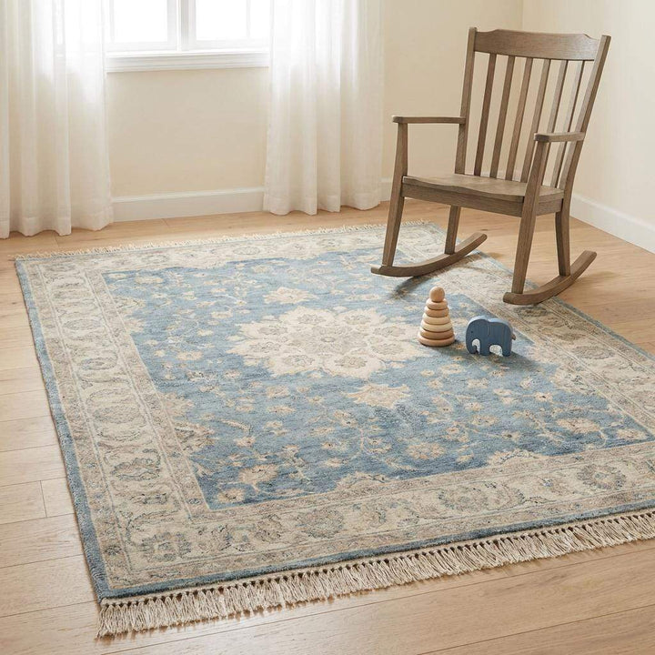 Translation missing: es.Hand Knotted Blue Oushak Wool Area Rug for Living Room