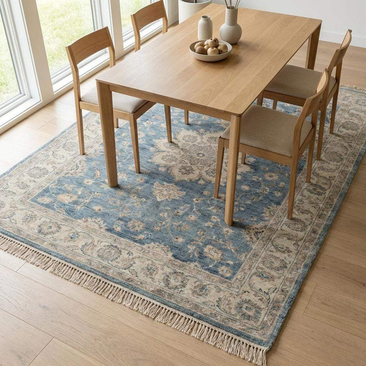 Translation missing: es.Hand Knotted Blue Oushak Wool Area Rug for Living Room