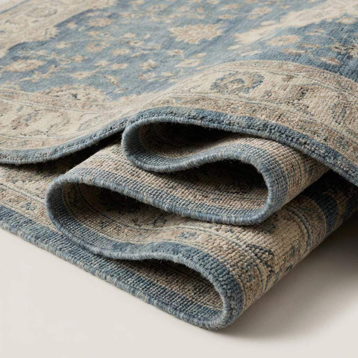 Translation missing: es.Hand Knotted Blue Oushak Wool Area Rug for Living Room