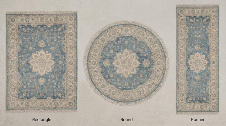 Translation missing: es.Hand Knotted Blue Oushak Wool Area Rug for Living Room