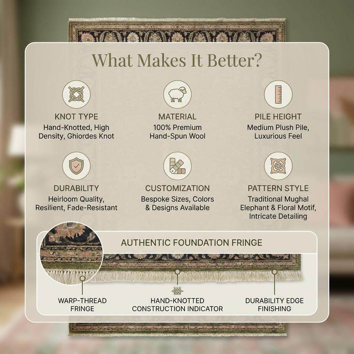 Translation missing: en.Hand Knotted Elephant Persian Area Rug for Living Room