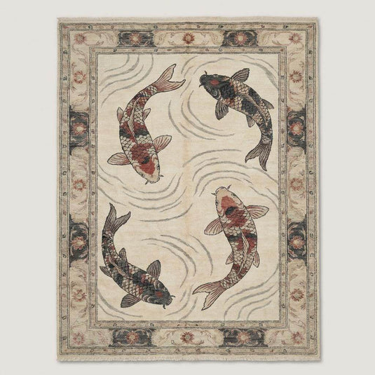 Translation missing: es.Artisan made koi fish rug featuring flowing Asian inspired pictorial pattern