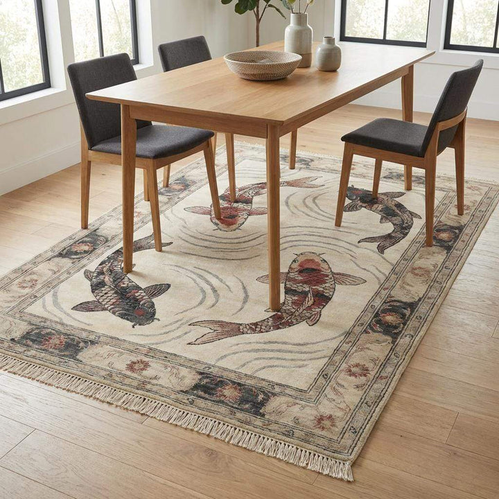 Translation missing: es.Hand Knotted Koi Fish Wool Rug Artistic Asian Style Area Carpet