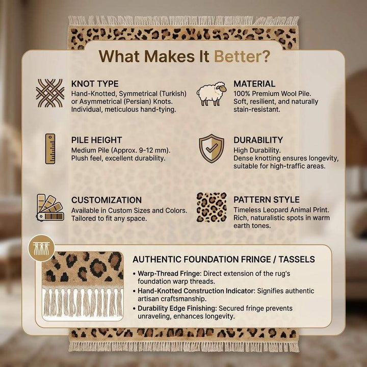 Translation missing: es.Hand Knotted Leopard Print Wool Area Rug for Living Room Decor
