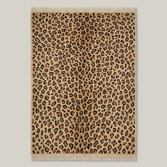 Translation missing: es.Modern leopard print hand knotted rug with beige, brown, and black tones