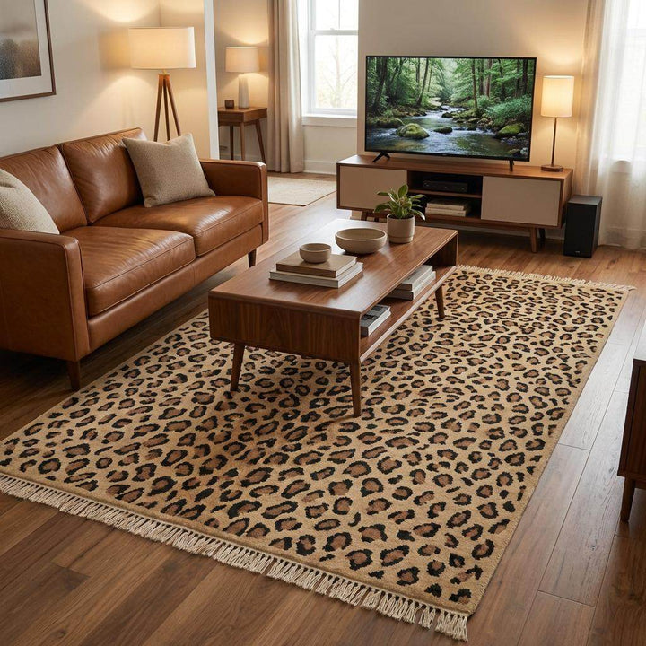 Translation missing: es.Hand Knotted Leopard Print Wool Area Rug for Living Room Decor