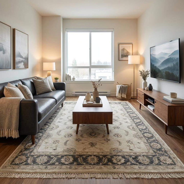 Translation missing: en.Premium handmade wool rug with classic Persian floral design and fringe edges