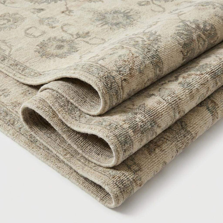 Translation missing: en.Hand Knotted Oushak Area Rug, Neutral Floral Wool Living Room Rug