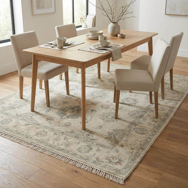 Translation missing: en.Hand Knotted Oushak Area Rug, Neutral Floral Wool Living Room Rug