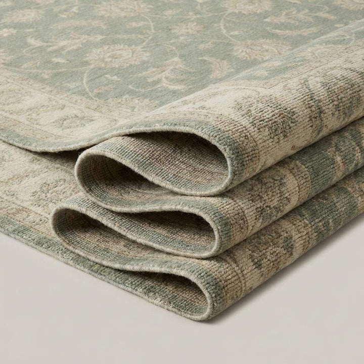 Translation missing: en.Hand Knotted Oushak Area Rug Sage Green Floral Wool Carpet