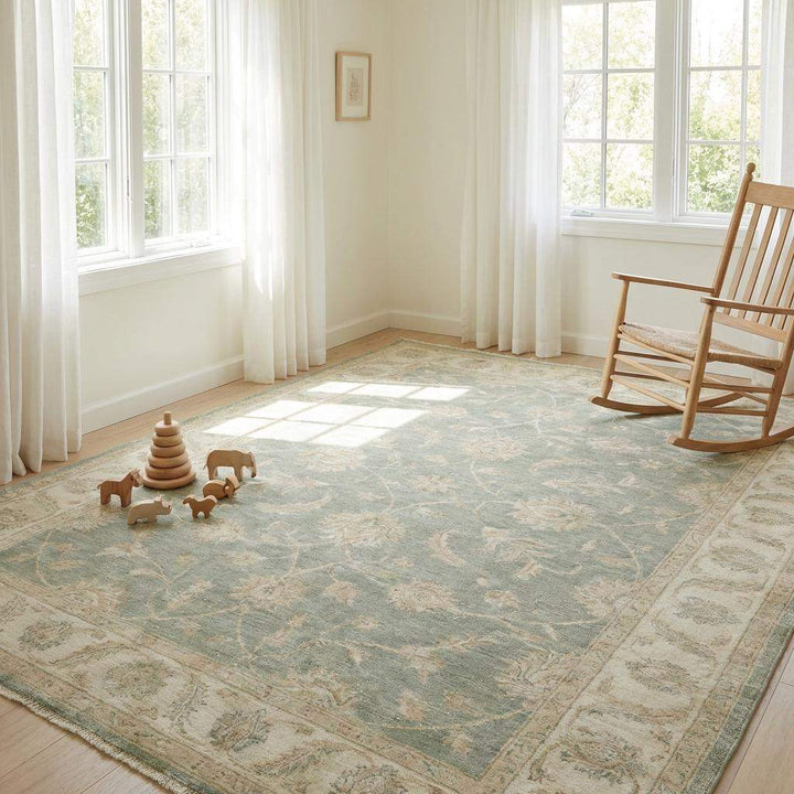 Translation missing: en.Elegant sage green wool carpet suitable for transitional and modern interiors