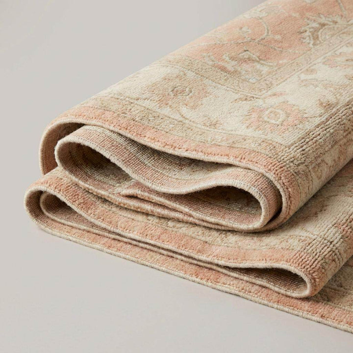 Translation missing: en.Hand Knotted Oushak Floral Rug Blush Peach Wool Area Rug Traditional Persian Style Living Room Bedroom Decor Soft Neutral Handmade Carpet
