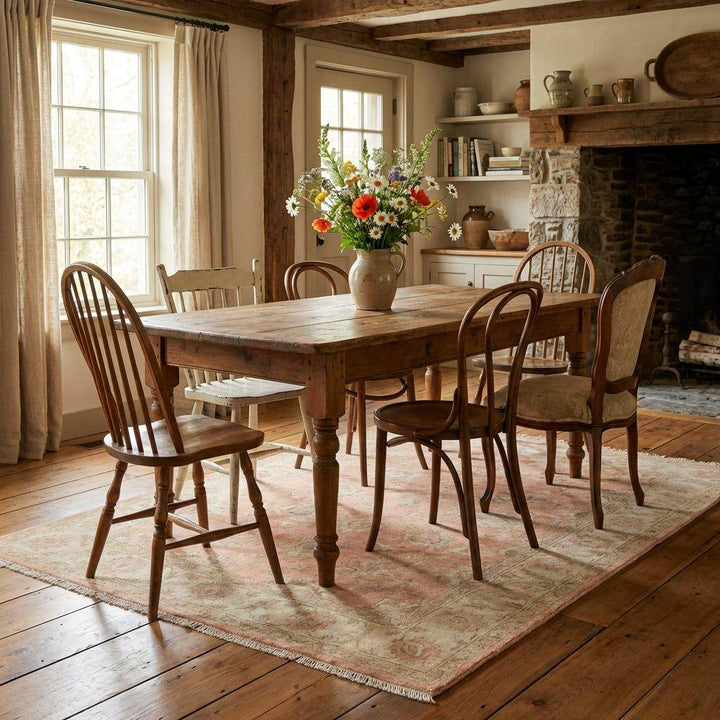 Translation missing: en.Hand Knotted Oushak Floral Rug Blush Peach Wool Area Rug Traditional Persian Style Living Room Bedroom Decor Soft Neutral Handmade Carpet