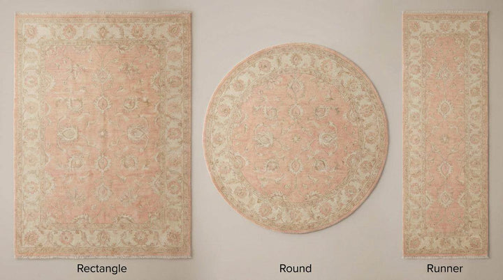 Translation missing: en.Hand Knotted Oushak Floral Rug Blush Peach Wool Area Rug Traditional Persian Style Living Room Bedroom Decor Soft Neutral Handmade Carpet