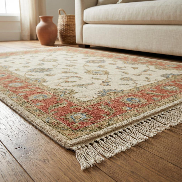 Translation missing: en.Elegant neutral hand knotted area rug suitable for living room, bedroom, or reading corner décor