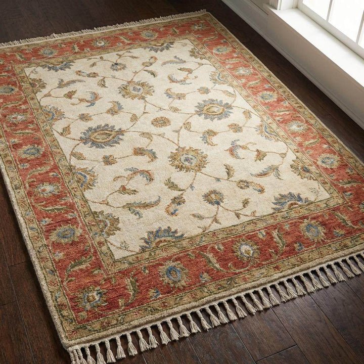 Translation missing: en.Hand Knotted Oushak Floral Wool Rug, Beige Rust Vintage Style Area Carpet for Living Room Bedroom, Traditional Handmade Rug 8x10 , 9x12