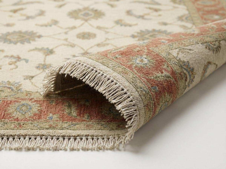 Translation missing: en.Hand Knotted Oushak Floral Wool Rug, Beige Rust Vintage Style Area Carpet for Living Room Bedroom, Traditional Handmade Rug 8x10 , 9x12