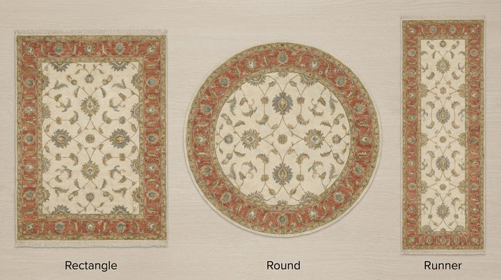 Translation missing: en.Hand Knotted Oushak Floral Wool Rug, Beige Rust Vintage Style Area Carpet for Living Room Bedroom, Traditional Handmade Rug 8x10 , 9x12