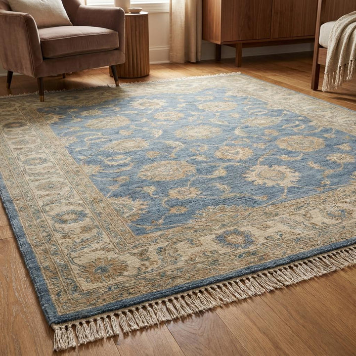 Translation missing: es.Elegant blue wool area rug enhancing minimalist and transitional home decor __etsy:7982606838
