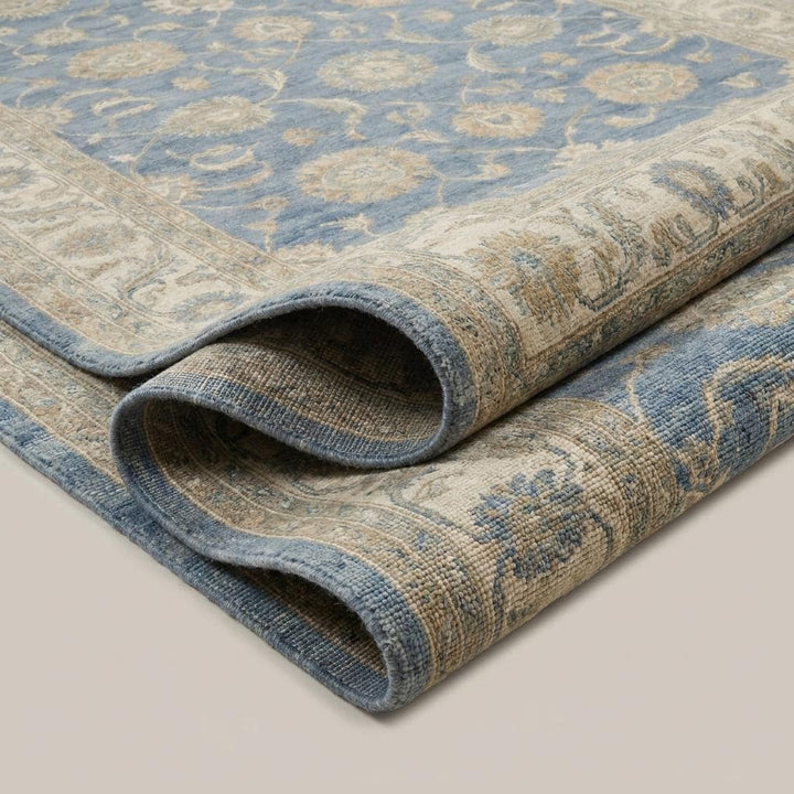 Translation missing: es.Hand Knotted Oushak Rug Blue Floral Wool – Vintage Style Living Room Area Rug __etsy:7982606978