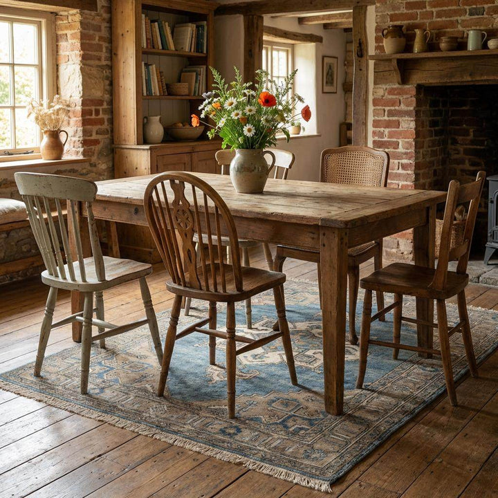 Translation missing: en.Heirloom quality hand knotted wool area rug with distressed finish and classic Turkish inspired design