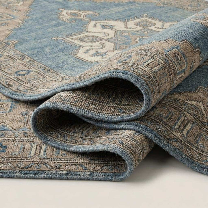 Translation missing: en.Hand Knotted Oushak Rug Blue Wool Vintage Style Living Room Area Rug