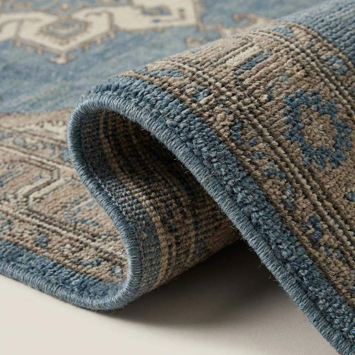Translation missing: en.Hand Knotted Oushak Rug Blue Wool Vintage Style Living Room Area Rug