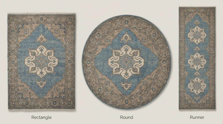 Translation missing: en.Hand Knotted Oushak Rug Blue Wool Vintage Style Living Room Area Rug