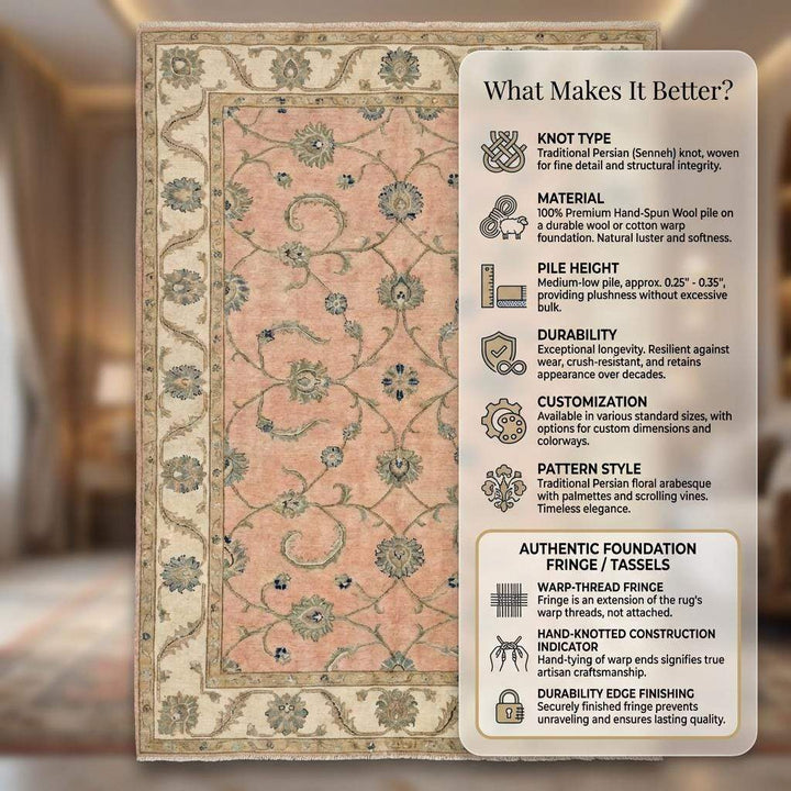 Translation missing: en.Hand Knotted Oushak Rug, Blush Pink &amp; Cream Wool Area Rug, Turkish Floral Carpet, Soft Pastel Nursery Rug, Muted Bedroom Decor 8x10 9x12