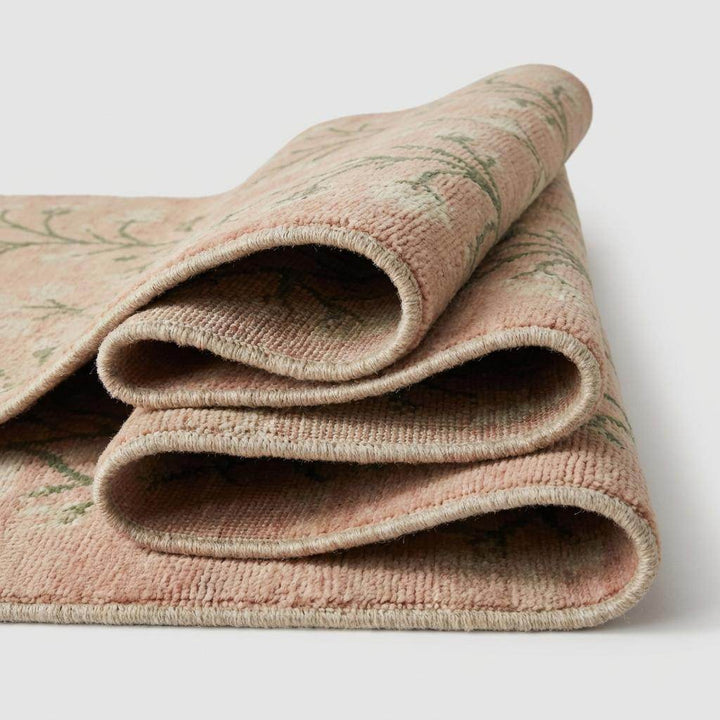 Translation missing: es.Hand Knotted Oushak Rug, Blush Pink Floral Wool Area Rug