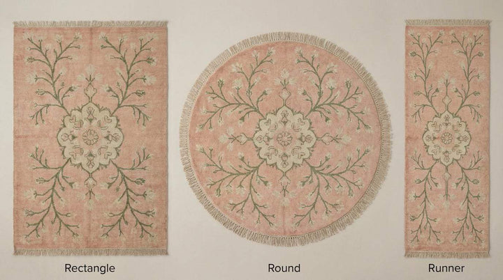 Translation missing: es.Hand Knotted Oushak Rug, Blush Pink Floral Wool Area Rug
