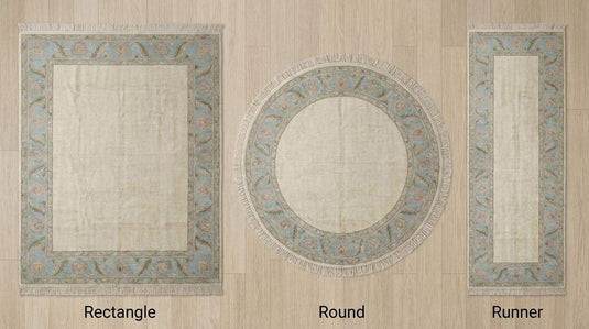 Translation missing: es.Hand Knotted Oushak Rug Ivory Blue Floral Border Area Rug Soft Neutral Living Room Rug Handmade Wool Persian Style Carpet 9x12 , 10x14