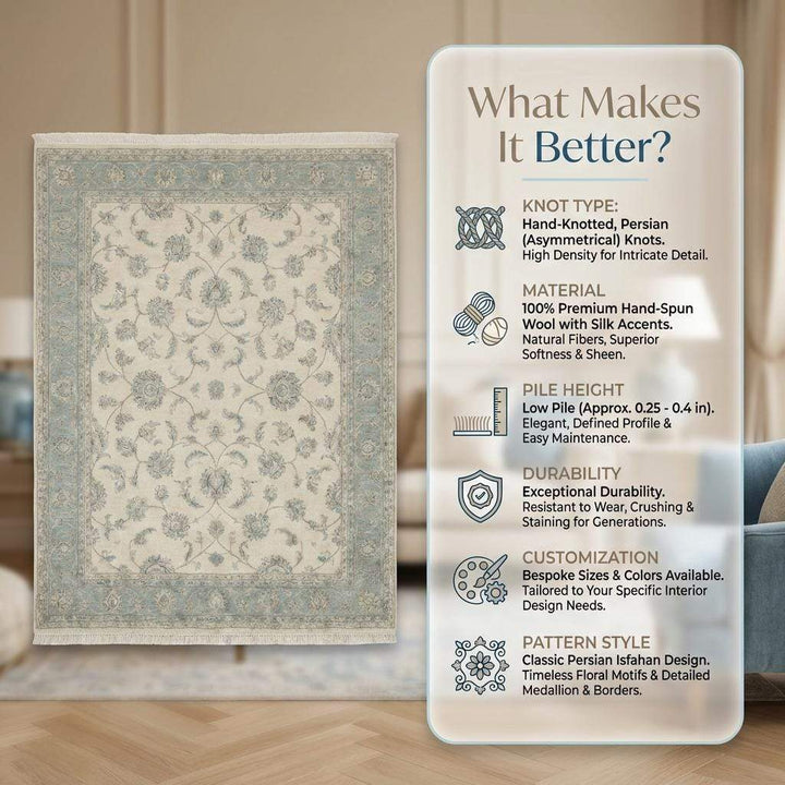Translation missing: es.Hand Knotted Oushak Rug, Ivory Sage Floral Wool Area Rug