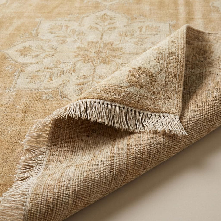 Translation missing: es.Hand Knotted Oushak Rug Neutral Beige Vintage Medallion Wool Area Carpet