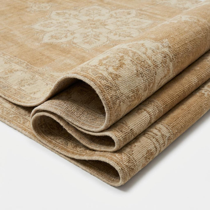 Translation missing: es.Hand Knotted Oushak Rug Neutral Beige Vintage Medallion Wool Area Carpet