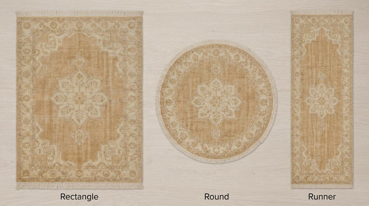 Translation missing: es.Hand Knotted Oushak Rug Neutral Beige Vintage Medallion Wool Area Carpet