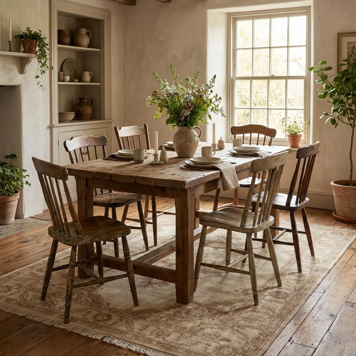 Translation missing: en.Hand Knotted Oushak Rug Neutral Wool Area Rug Vintage Persian Style Living Room Carpet Handmade Beige Medallion Rug