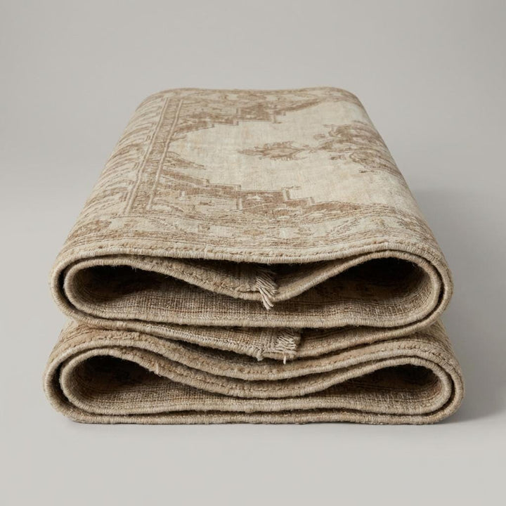 Translation missing: en.Hand Knotted Oushak Rug Neutral Wool Area Rug Vintage Persian Style Living Room Carpet Handmade Beige Medallion Rug
