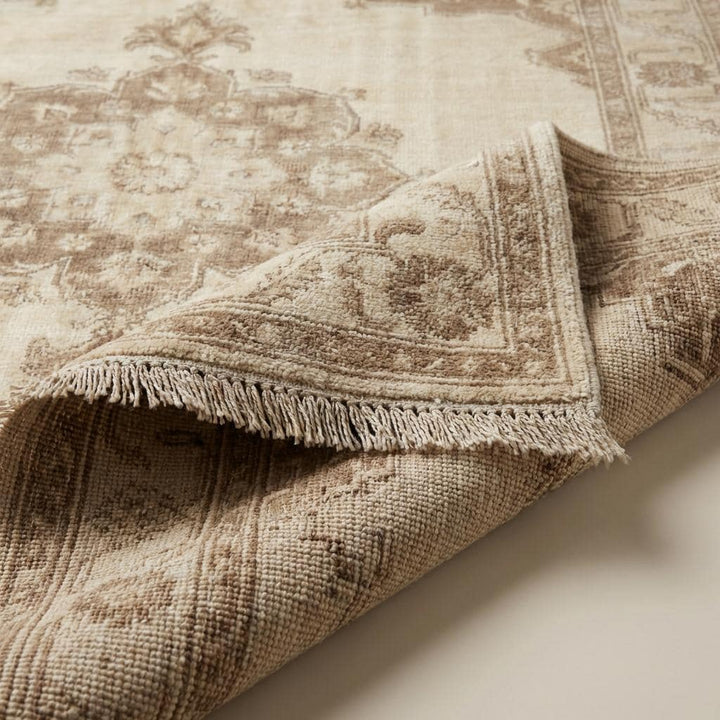 Translation missing: en.Hand Knotted Oushak Rug Neutral Wool Area Rug Vintage Persian Style Living Room Carpet Handmade Beige Medallion Rug