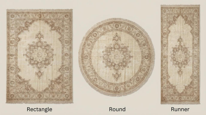 Translation missing: en.Hand Knotted Oushak Rug Neutral Wool Area Rug Vintage Persian Style Living Room Carpet Handmade Beige Medallion Rug