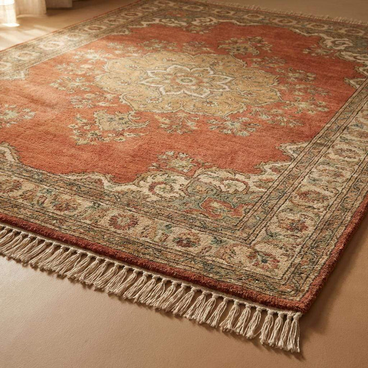 Translation missing: es.Hand Knotted Oushak Rug, Rust Medallion Wool Area Rug