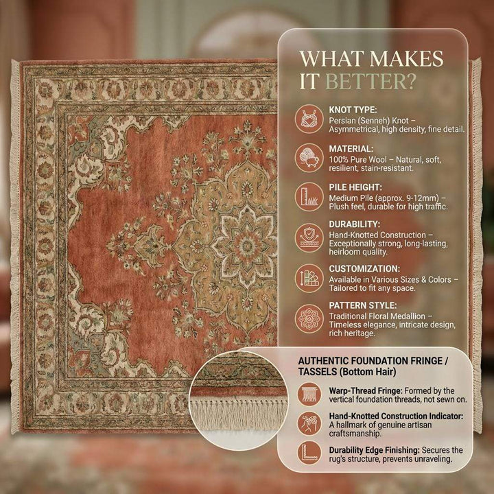 Translation missing: es.Hand Knotted Oushak Rug, Rust Medallion Wool Area Rug