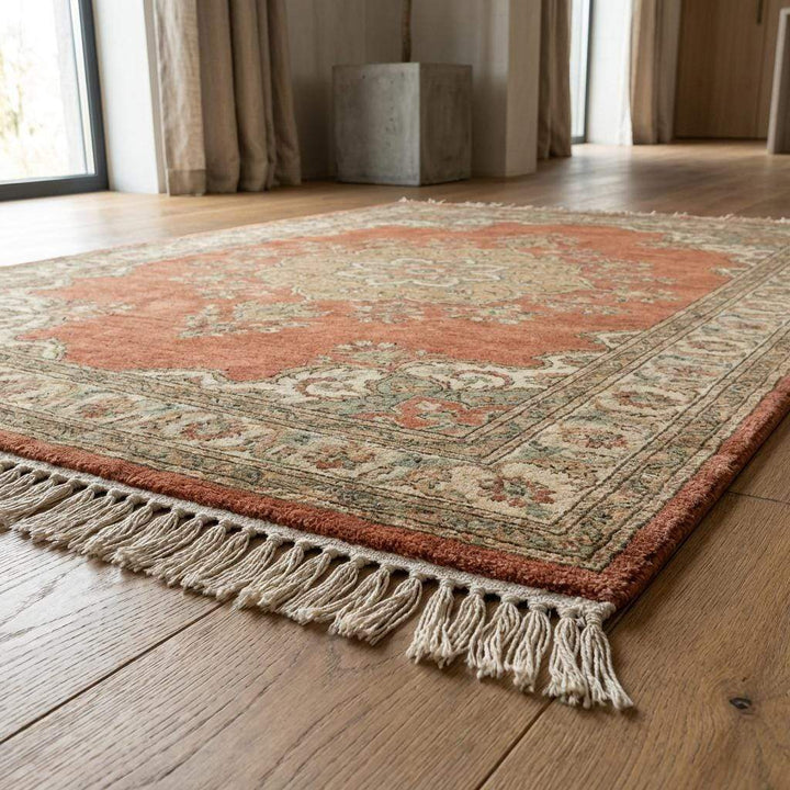 Translation missing: es.Hand Knotted Oushak Rug, Rust Medallion Wool Area Rug